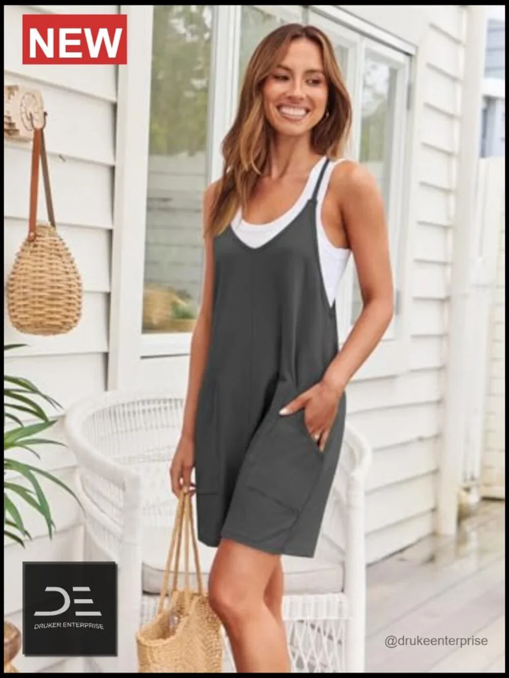 Cotton Spandex Romper Jumpsuit Summer Casual Shorts Overalls with Pockets